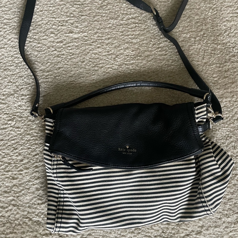 Kate Spade Black and Cream Striped Crossbody Bag